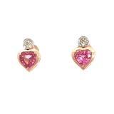 Vibrant Color Stone 14K Rosé Gold 1.13 Carats Pink Sapphire Heart & 0.10 Carats Diamond Stud Earrings