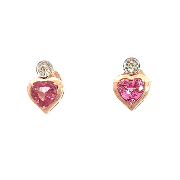 Vibrant Color Stone 14K Rosé Gold 1.13 Carats Pink Sapphire Heart & 0.10 Carats Diamond Stud Earrings