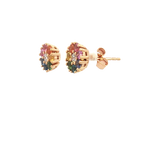 Vibrant Color Stone 18K Rosé Gold 1.04 Carats Multi Color Fancy Sapphire & 0.22 Carats Diamond Stud Earrings