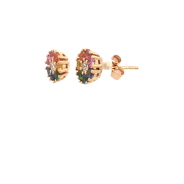 Vibrant Color Stone 18K Rosé Gold 1.04 Carats Multi Color Fancy Sapphire & 0.22 Carats Diamond Stud Earrings