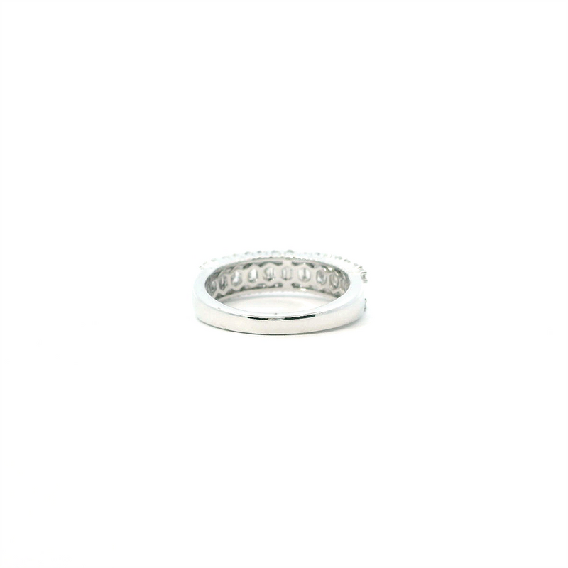 14K White Gold Anniversary Diamond Ring, 1.00ctw Various Shapes, Two Rows of Round Diamonds with Baguette Center