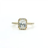 Elegant Diamond Mountings 18K Gold Yellow Halo Emerald Cut 7x5MM Cubic Zirconia & Diamond Engagement Ring  - 0.26 Carats Accent Diamonds