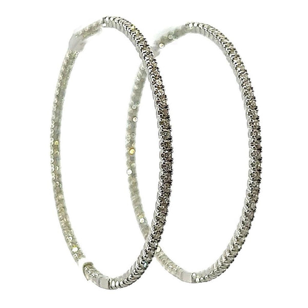 White 14 Karat Gold 2.7 Carats Diamond Large Hoop Earrings