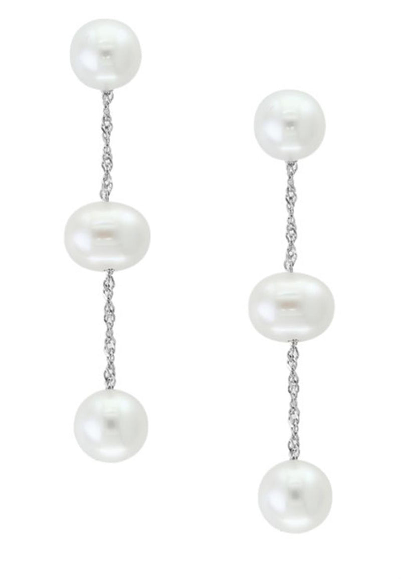 White 14 Karat Gold Fresh Water Pearls Dangle Earrings