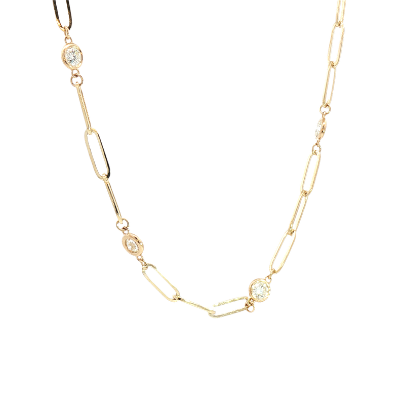Elegant Diamond Necklaces 14K Yellow Gold 1.80 Carats Diamond Station Necklace - 18 Inch