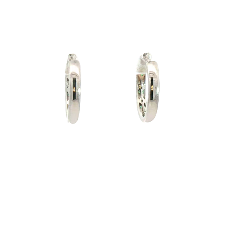 Vibrant Color Stone 18K White Gold 0.34 Carats Emerald & 0.24 Carats Diamond Small 15mm Hoop Earrings