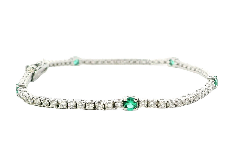 Elegant & Eye Catching 18K Gold White 0.60 Carats Emerald & 1.64 Carats Diamond Tennis Bracelet, Length 7 Inch