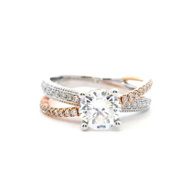 18K Two-Toned White & Rose Gold 0.32 Carats Diamond Diamond Accented Split-Shank Engagement Ring