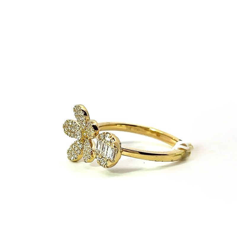 Yellow 18 Karat Gold 0.42 Carats Diamond Flower & Disc Cuff Ring