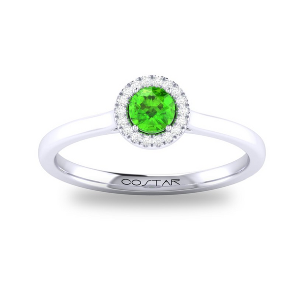 White 10 Karat Gold 0.27 Carats Peridot & 0.05 Carats Diamond Halo Ring