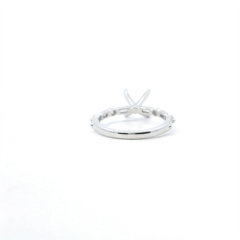 14K White Gold Diamond Semi-Mount Ring, 8MM Center, 0.34ctw Accents with Round and Baguette Diamond Pattern