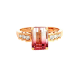 Bold & Elegant 18K Rosé Gold Emerald Cut 2.76 Carats Watermelon Tourmaline & 0.19 Carats Diamond Ring