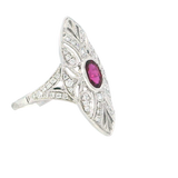 Bold & Elegant 18K White Gold 0.51 Carat Oval Cut Ruby & Art Deco Inspired Diamond Halo Ring