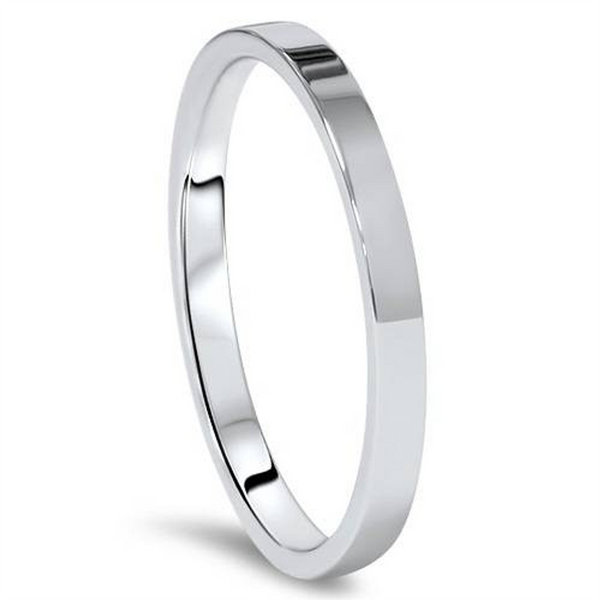 Timelss & Classic Wedding Bands White 14K Gold Stackable 2mm Polished Flat Wedding Band