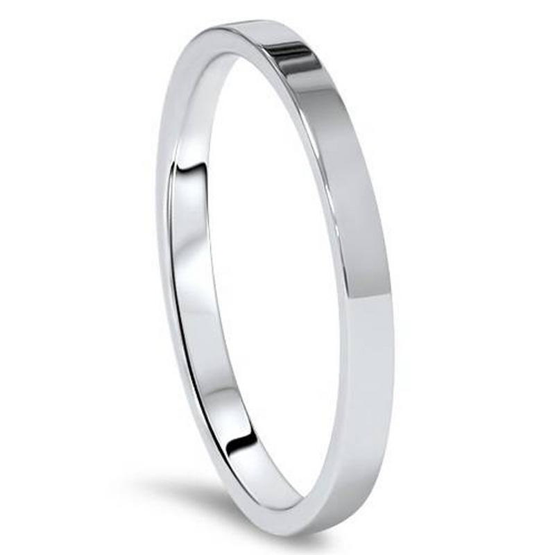 Timelss & Classic Wedding Bands White 14K Gold Stackable 2mm Polished Flat Wedding Band