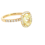 18K Yellow Gold Oval 2.22 Carats Fancy Yellow & Round White Diamond Halo Ring