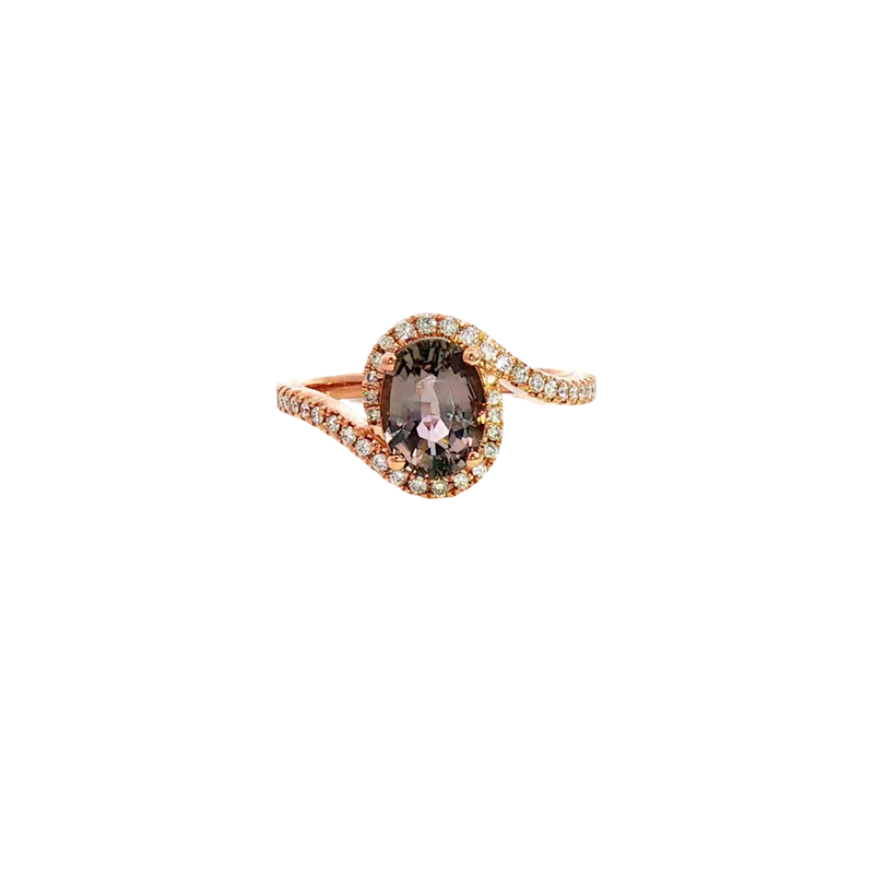 Bold & Elegant 14K Rosé Gold Oval Cut 1.97 Carats Lavender Sapphire 
& 0.24 Carats Diamond Ring
