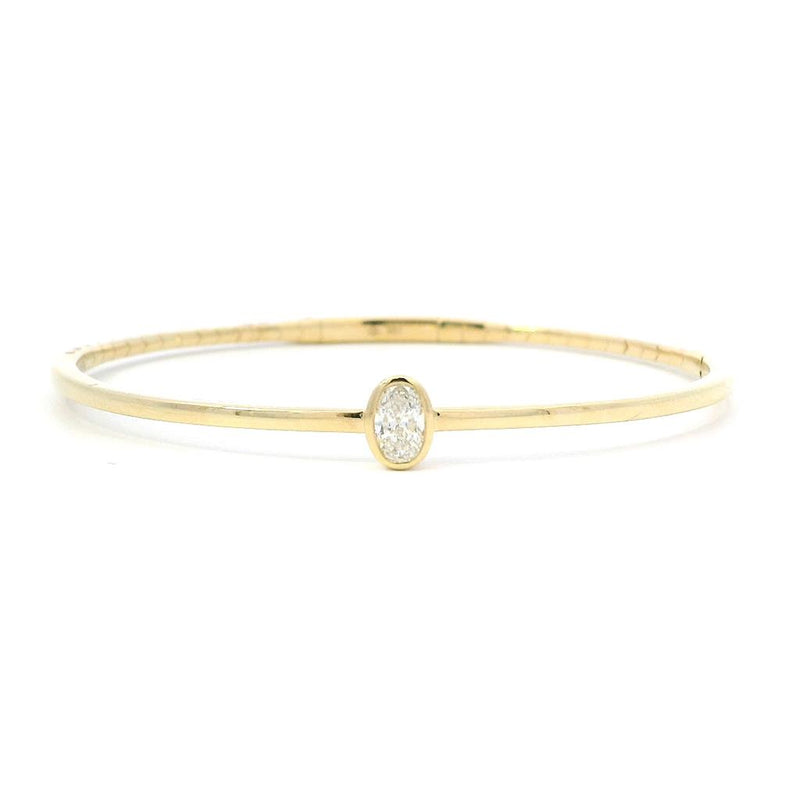 Sophisticated & Timeless Diamond Bracelets 14K Gold Yellow & Titanium Flexible Oval Bezel Diamond Bangle Bracelet - 0.39 CTW, Size 6.75 Inch