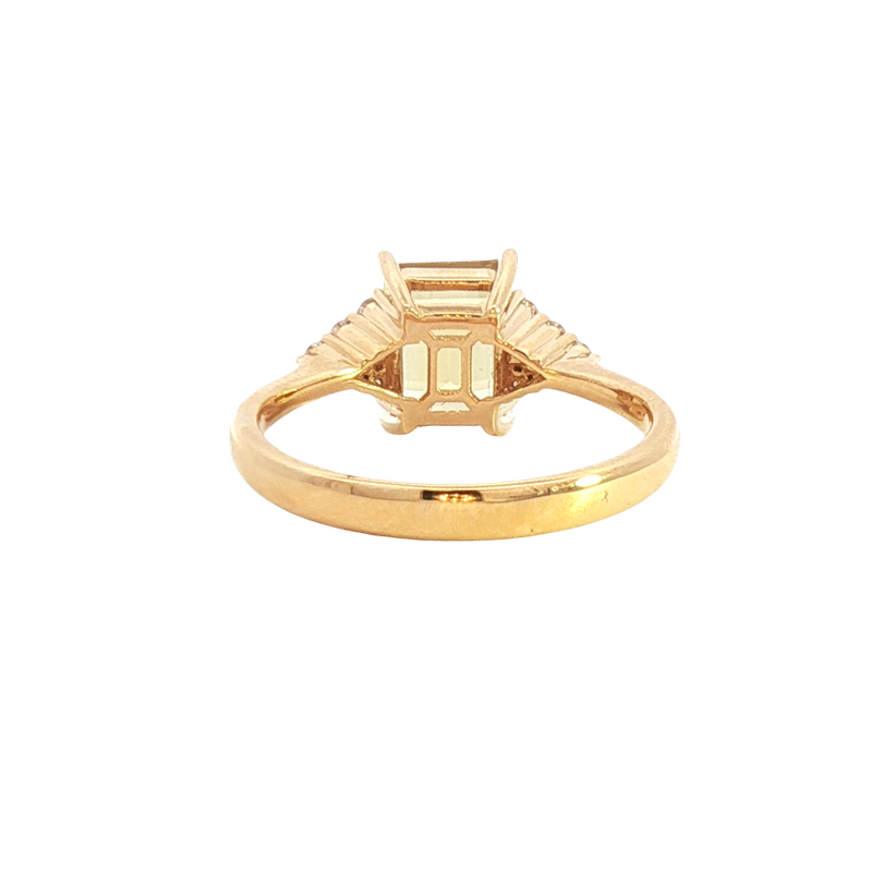 Bold & Elegant 18K Yellow Gold Emerald Cut 1.62 Carats Yellow Beryl & 0.17 Carats Diamond Ring