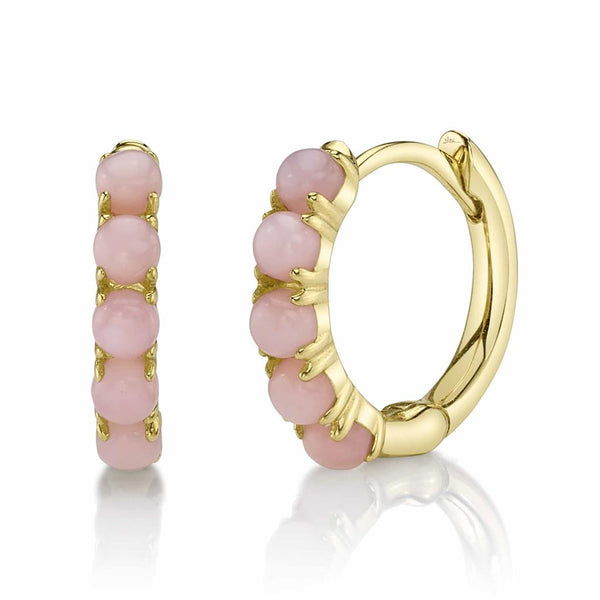 Yellow 14 Karat Gold 0.36 Carats Pink Opal Huggie Earrings