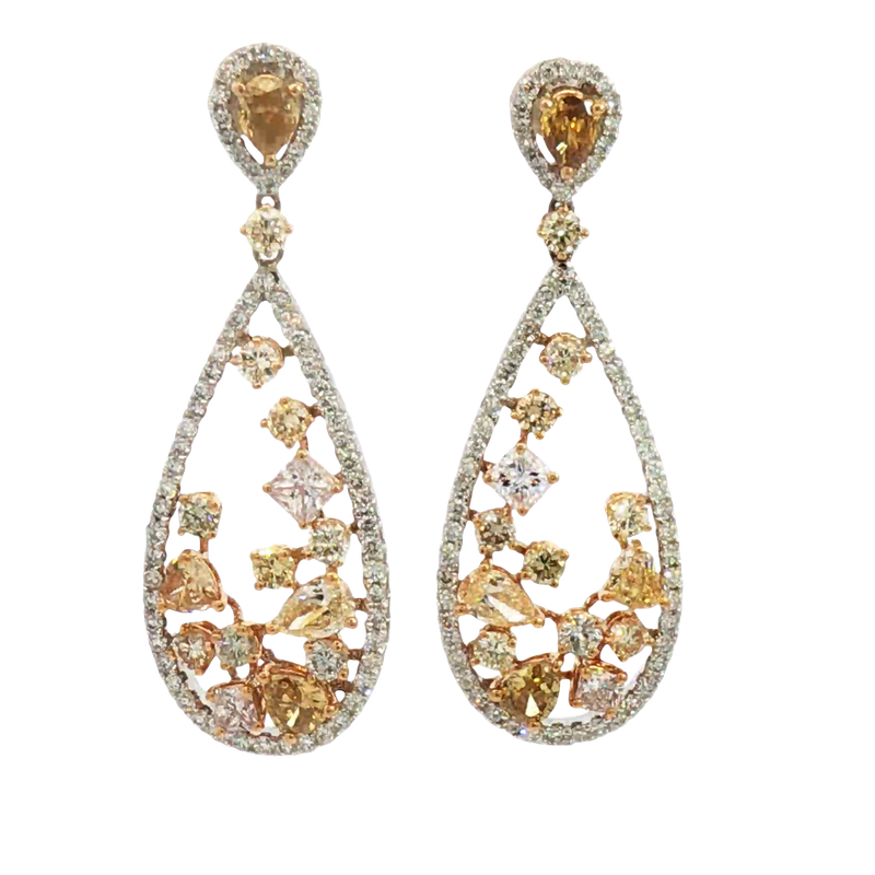 Classic & Contemporary 18K White Gold 4.31 Carats Diamond & Fancy Color Diamond Accented Dangle Earrings