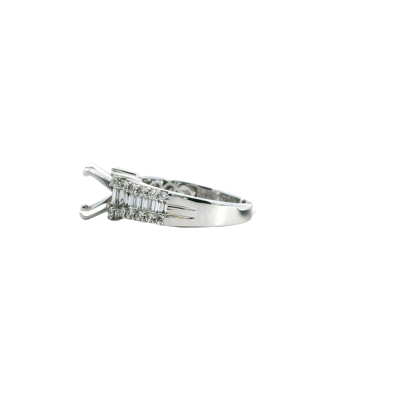 Elegant Diamond Mountings 18K White Gold 2.0 Carat Round Diamond Semi-Mount Engagement Ring -- Baguette & Round 0.81 Carat Diamond Setting