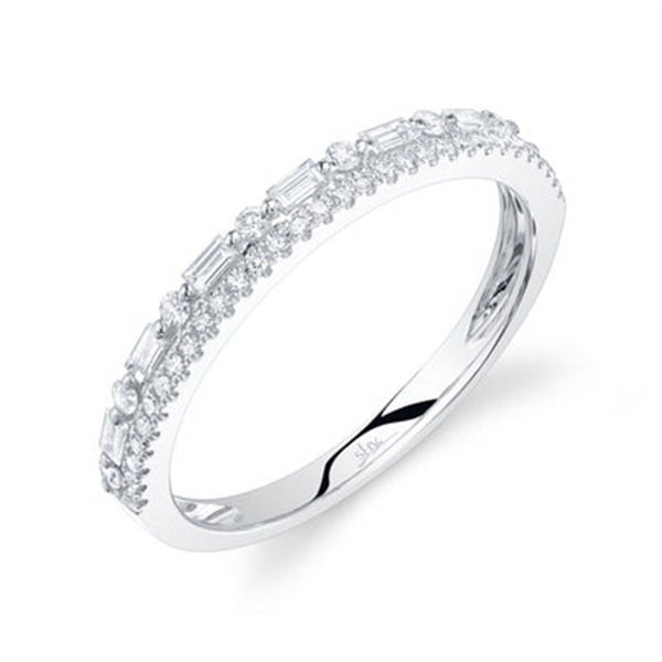 Elegant Diamond Bands 14K White Gold Baguette & Round Cut 0.30 Carats Diamond Stackable Band