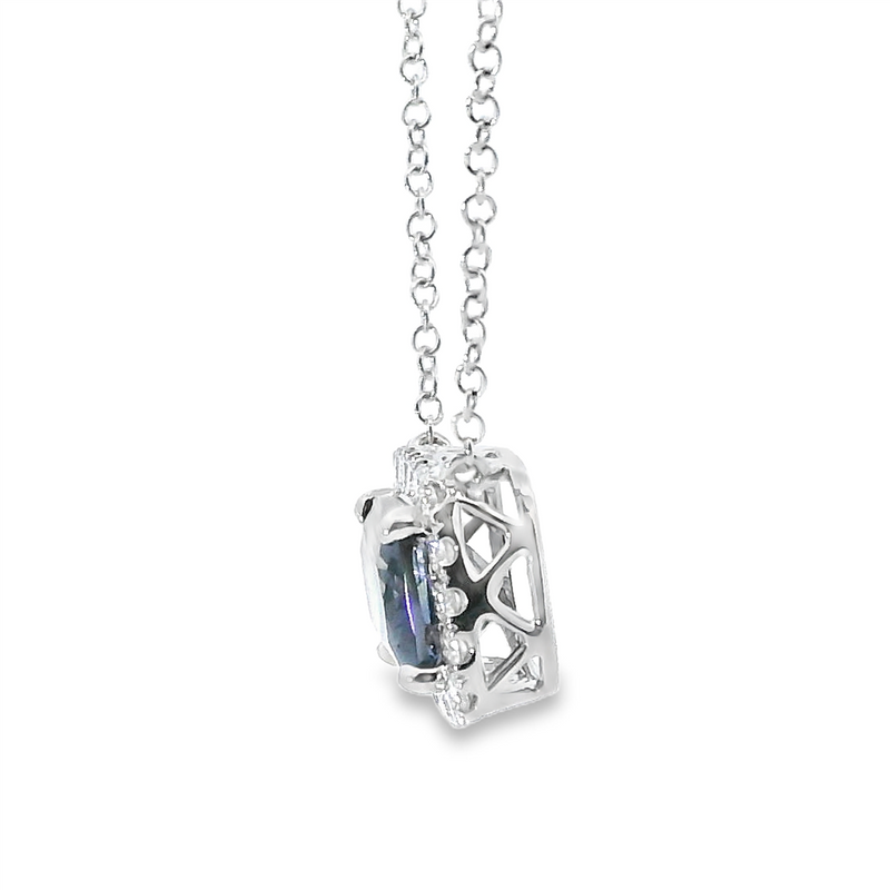 Vibrant Colored Stone Necklaces 18K White Gold 2.75 Carats Tanzanite & 0.32 Carats Diamond Halo Necklace, 18 Inch