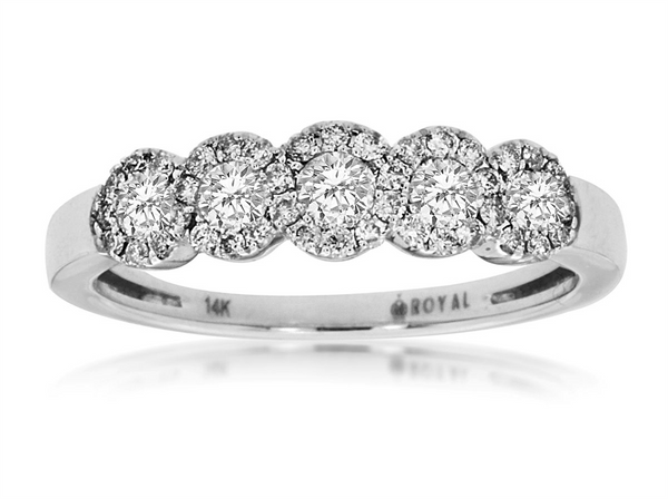 Elegant Diamond Bands 14K Gold White Halo 1/2 Carats Diamond Anniversary Band