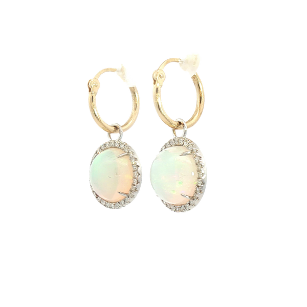 Vibrant Color Stone 14K Yellow & White Gold 4.92 Carats Opals & 0.34 Carats Diamond Halo Dangle Earrings