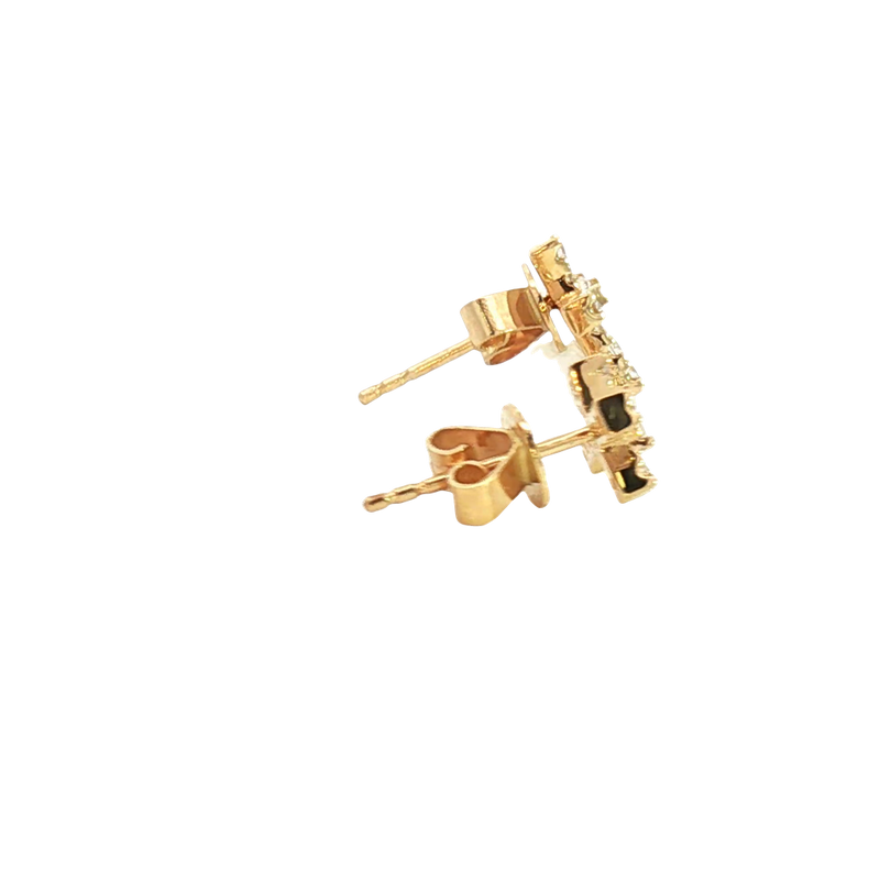 Classic & Contemporary 18K Yellow Gold 0.17 Carats Baguette & Round Diamond Stud Cross Earrings