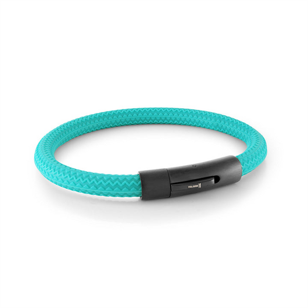 Bold & Stylish Alternative Metal Bracelets Black Stainless Steel Teal Rubber Tire Bangle Bracelet, 8.5 Inch