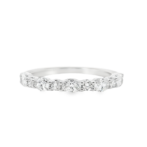14K White Gold 0.80ctw Diamond Half-Anniversary Band - Round & Oval Shared Prong Design