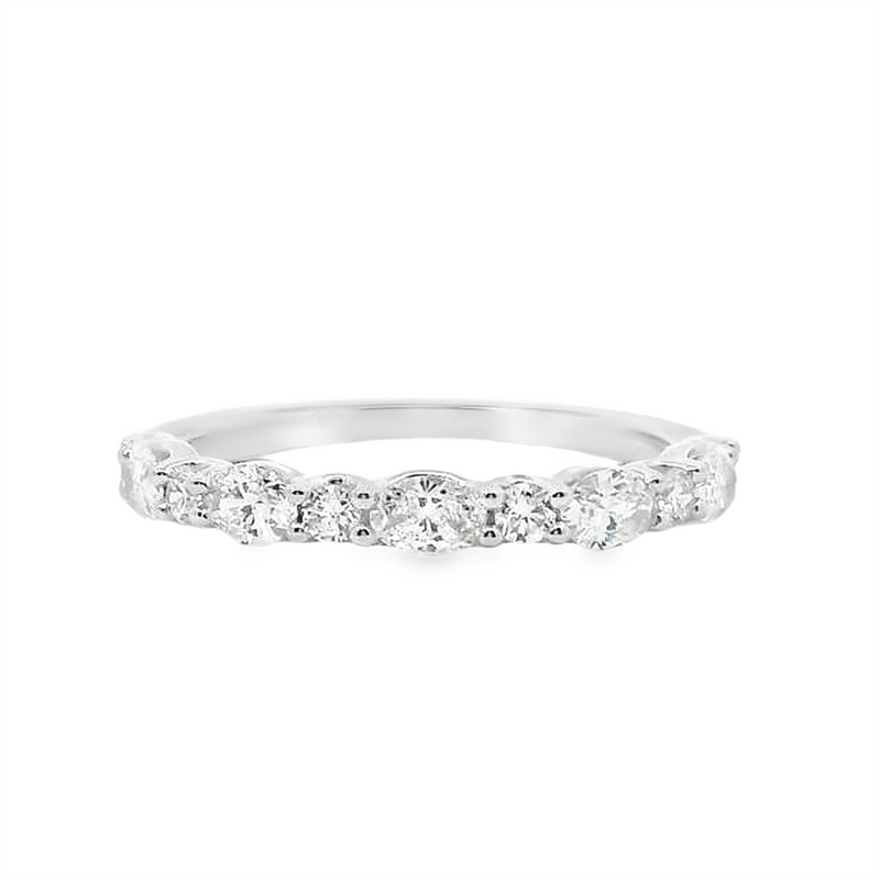 14K White Gold 0.80ctw Diamond Half-Anniversary Band - Round & Oval Shared Prong Design