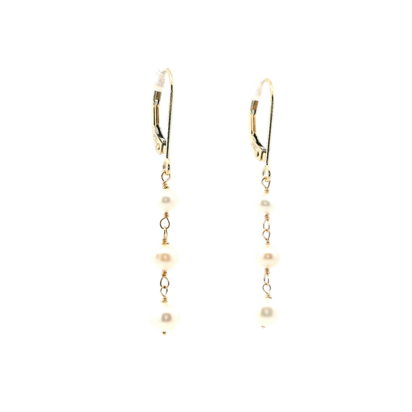 Timeless & Sophisticated Design Yellow 14K Gold Cultured Pearl Dangle Earrings