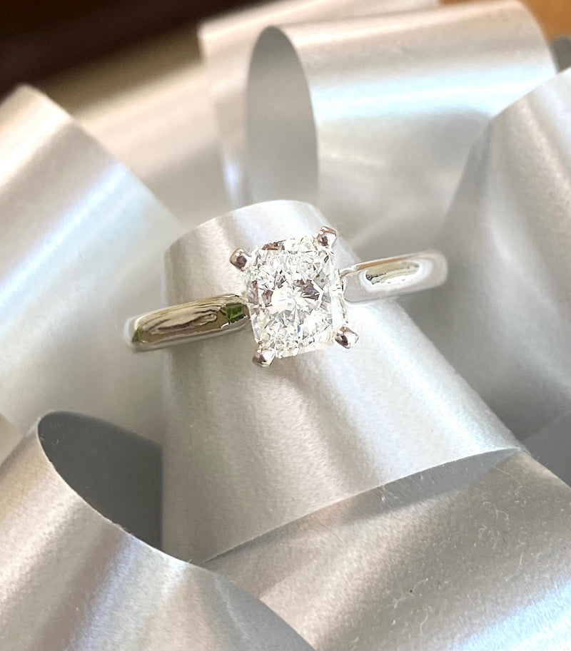 1 Carat Natural Radiant Cut Diamond Solitaire Engagement Ring