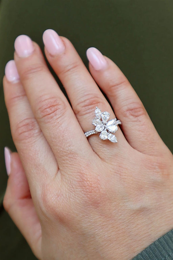 Elegant & Trendy 18K White Gold Marquise, Pear & Round 2.16 Carat Diamond Ring