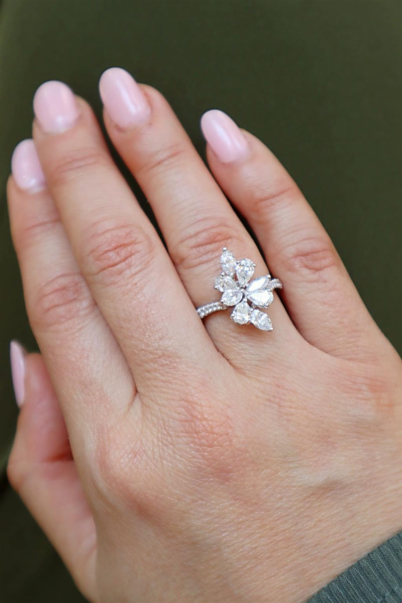 Elegant & Trendy 18K White Gold Marquise, Pear & Round 2.16 Carat Diamond Ring