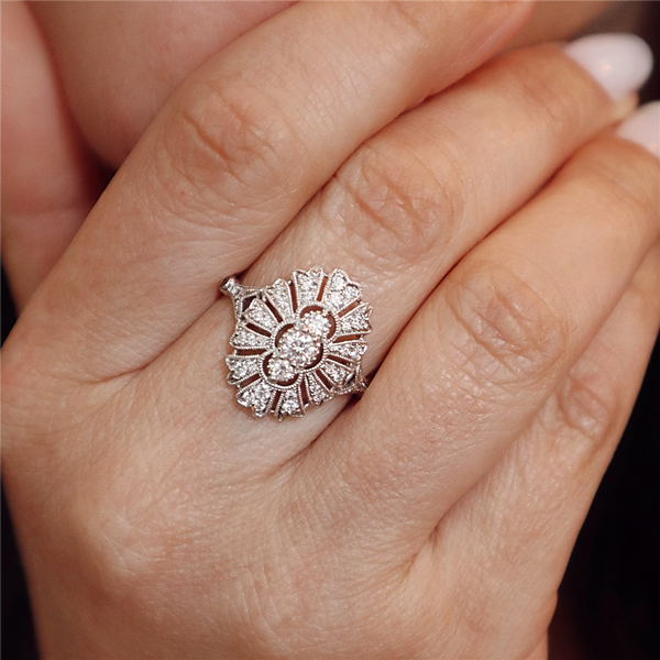 Elegant & Trendy 18K White Gold 0.52 Carats Diamond Vintage Inspired Ring