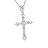 Elegant Diamond Necklaces & Pendants 18K White Gold Baguette & Round Cut 0.61 Carats Diamond Cross Pendant