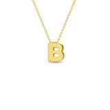 14K Yellow Gold Block Initial "B" Letter Charm Girls Pendant Necklace, 16 Inch