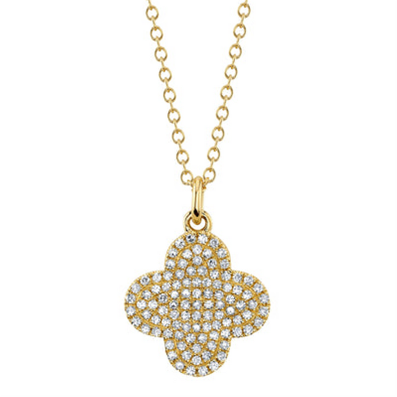 Elegant Diamond Necklaces 14K Yellow Gold 0.23 Carats Diamond Quadrafoil Necklace - 18 Inch