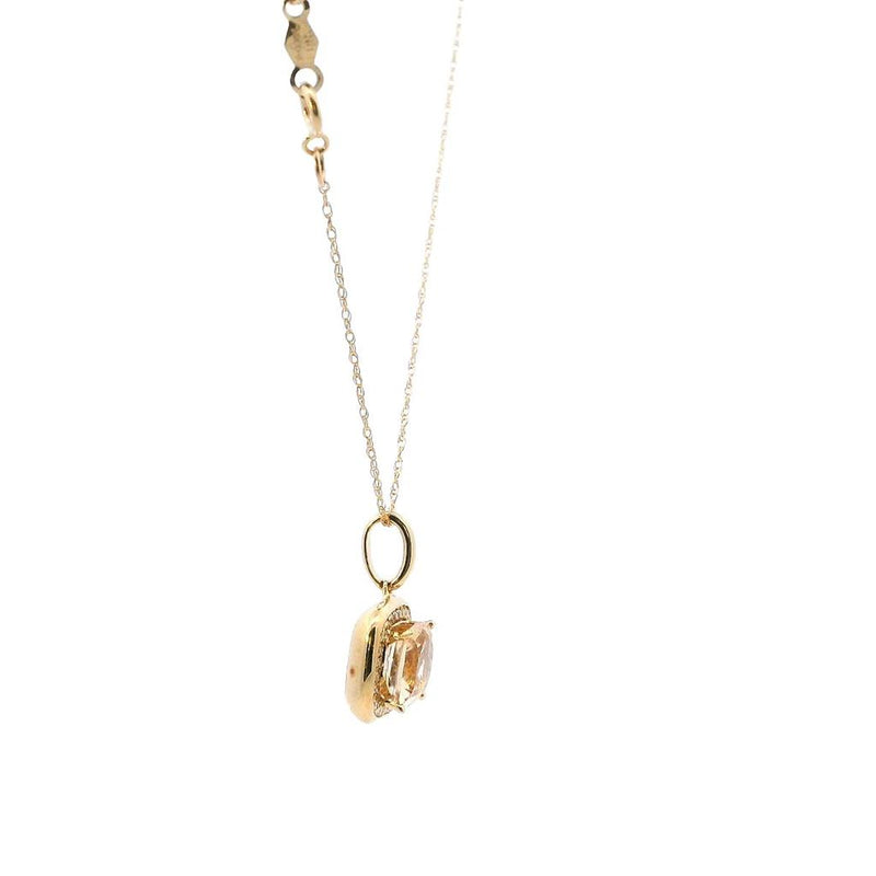Vibrant 14K Gold Yellow 1.25 Carats Morganite & 0.08 Carats Diamond Halo Color Stone Pendant Necklace, 18 inch