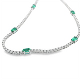 Vibrant Colored Stone Necklaces 18K White Gold 1.70 Carats Emerald & 3.11 Carats Diamond Tennis Necklace, 18 Inch