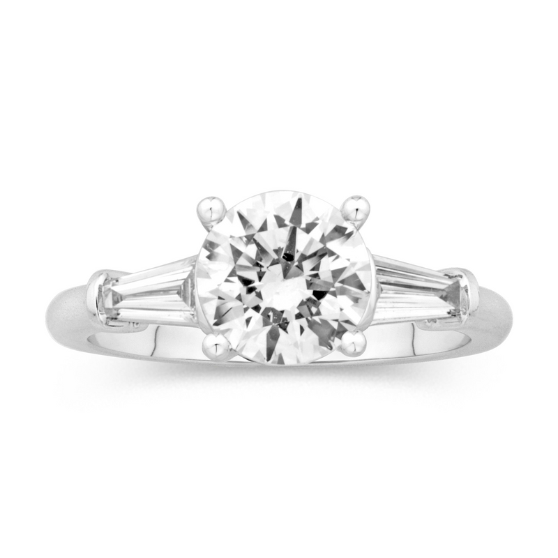 MPJ Exclusive White 14 Karat Gold .39 Carats Diamond Round & Baguette Three Stone Engagement Ring
