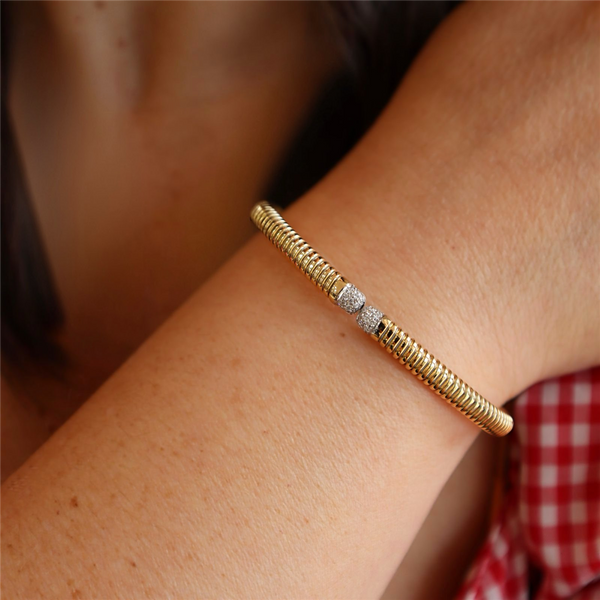 Sophisticated & Timeless Diamond Bracelets 18K Yellow & White Gold 0.16 Carat Diamond Split Bangle