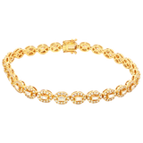 Sophisticated & Timeless Diamond Bracelets 18K Yellow Gold 1.09 Carats Baguette Diamond & 1.61 Carats Round Cut Diamond Halo Tennis Bracelet - 7.25 Inch