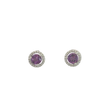 Vibrant Color Stone 14K White Gold 1.10 Carats Amethyst & 0.16 Carats Diamond Halo Stud Earrings