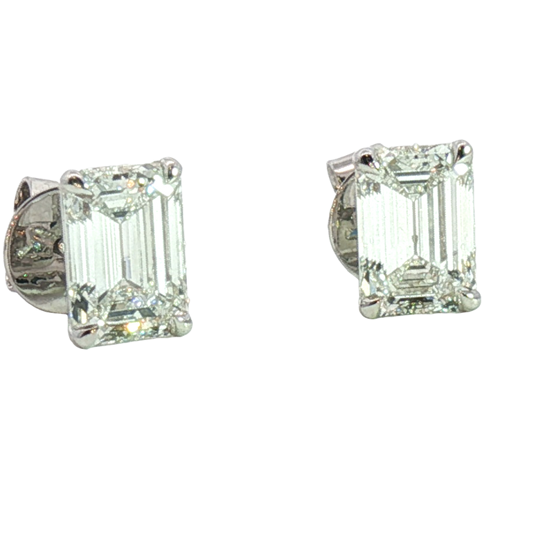 Classic & Contemporary 14K White Gold Lab-Grown 2.06 Carats Emerald Cut Diamond Stud Earrings