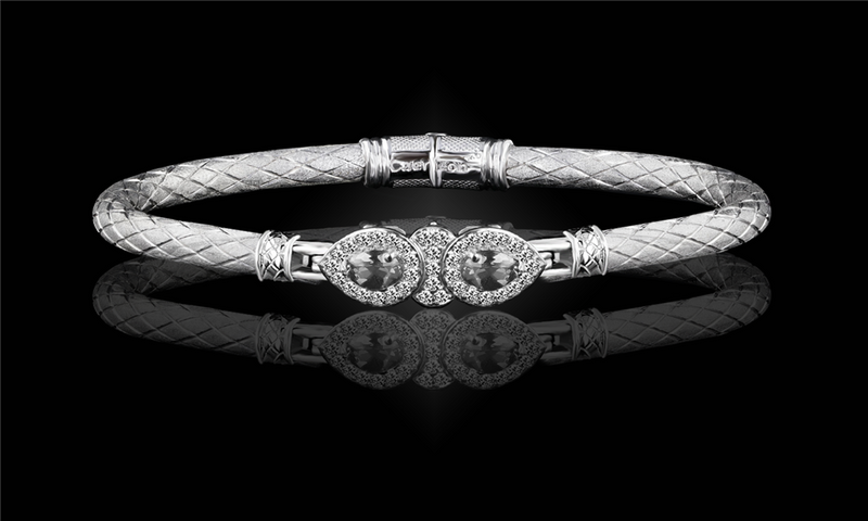 Elegant & Eye Catching Sterling Silver White Topaz & 0.40 Carats Lab Grown Diamond Bangle Bracelet, 6.5 Inch